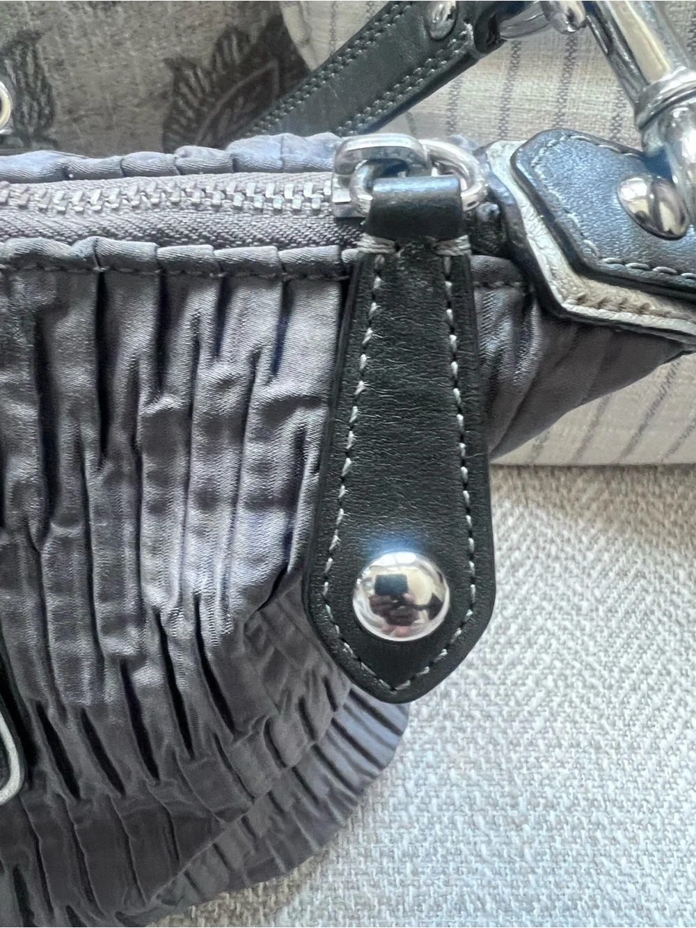 COACH F20084 Ashley Gathered Sateen Satchel Charcoal Gray Silver Hardware